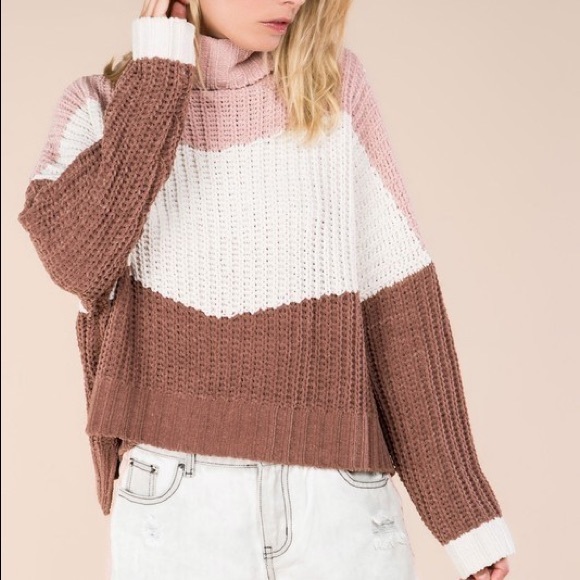 POL Sweaters - POL Turtleneck Chenille Color Block Sweater Medium